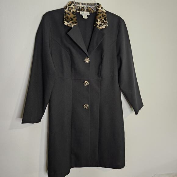 Maria Gabrielle NY Long Blazer Jacket Leopard Collar Buttons Business Jr 11-12 - Picture 1 of 8